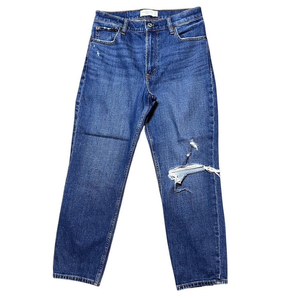 Abercrombie Fitch The Mom High Rise Distressed Blue Jeans Women Size 4s 27 SHORT